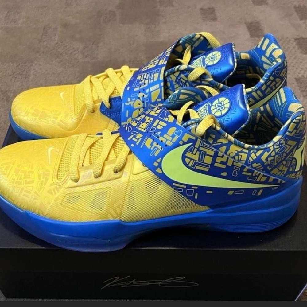 KD 4 Nike Vibrant Yellow and Blue Sneakers